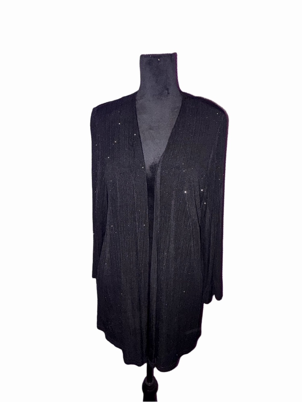 Jump Black Metallic Sparkle Open Front Cardigan Women’s 14W Ribbed Long Sleeve